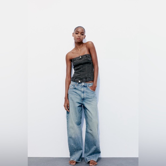 SALE! ZARA NWT CORSET STYLE DENIM TOP TRF - Picture 2 of 8